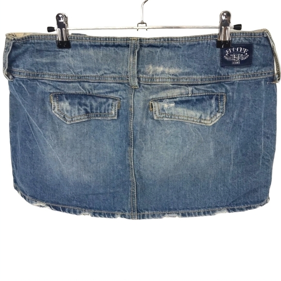 Hint Distressed Denim Jean Mini Skirt 100% Cotton Size 9 - Picture 2 of 9